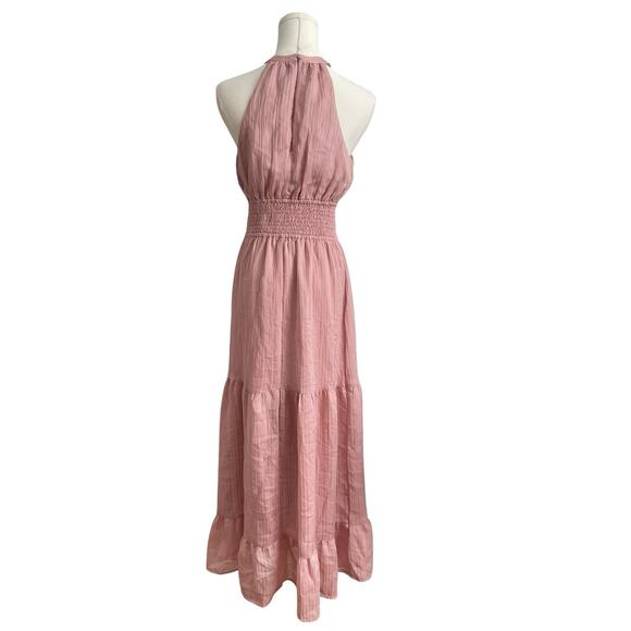 Express Tiered Ruffle Dress S Pink Smocked Empire Waist Halter Fairy Soft Pastel - Picture 6 of 10